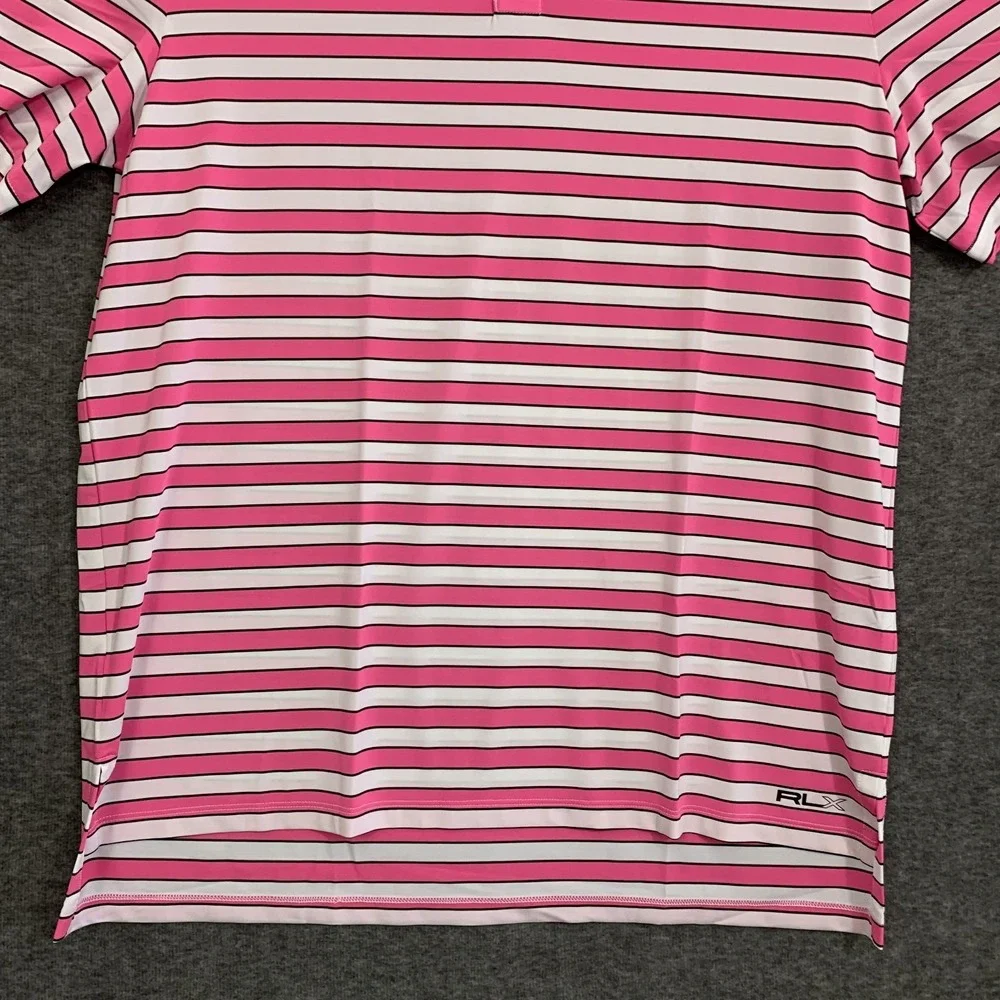 RLX Ralph Lauren Polo Shirt Mens XL Pink Stripe Golf Performance‎ Stretch Summer